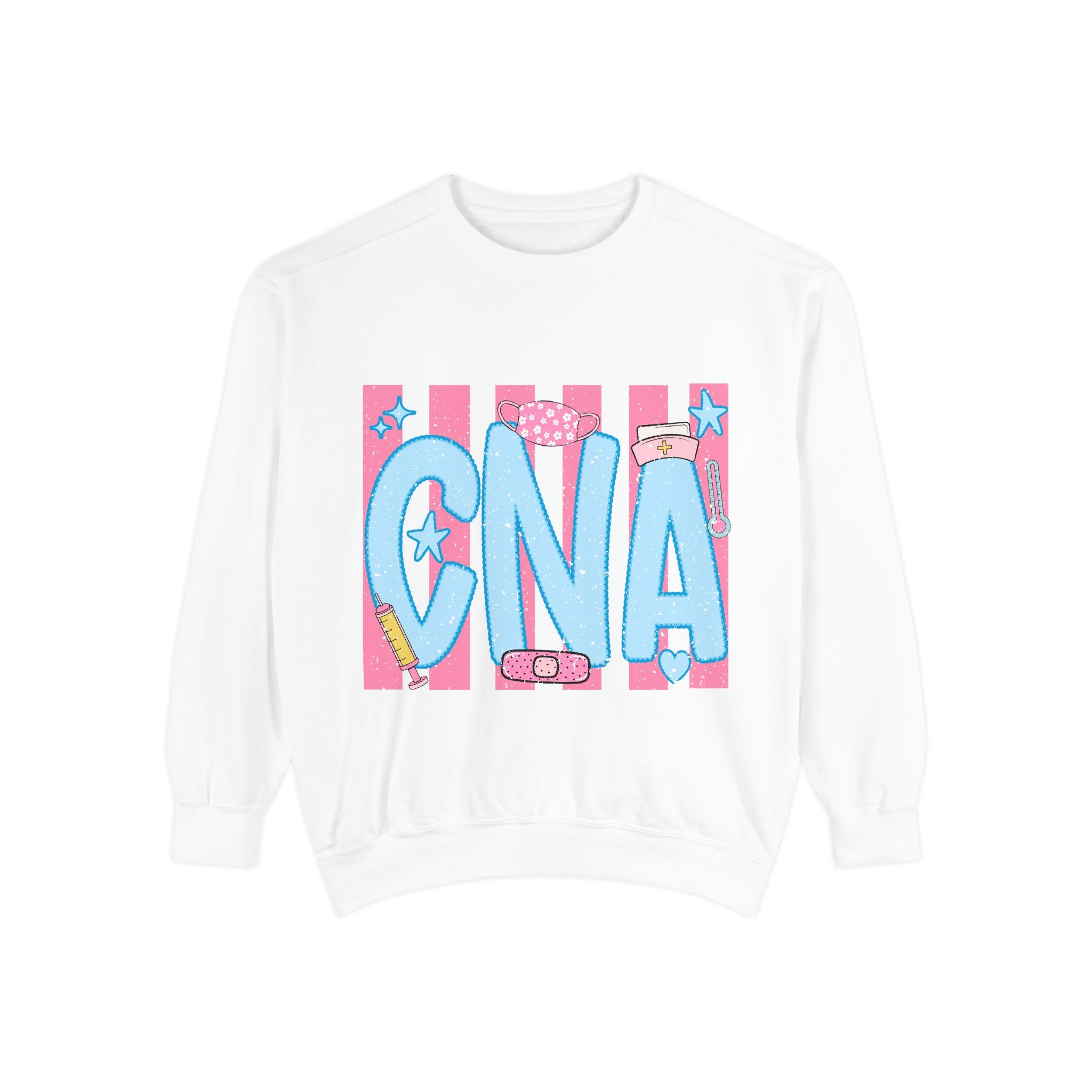 CNA Sparkle Graphic Sweatshirt — Pink & Blue Nurse Assistant Crewneck