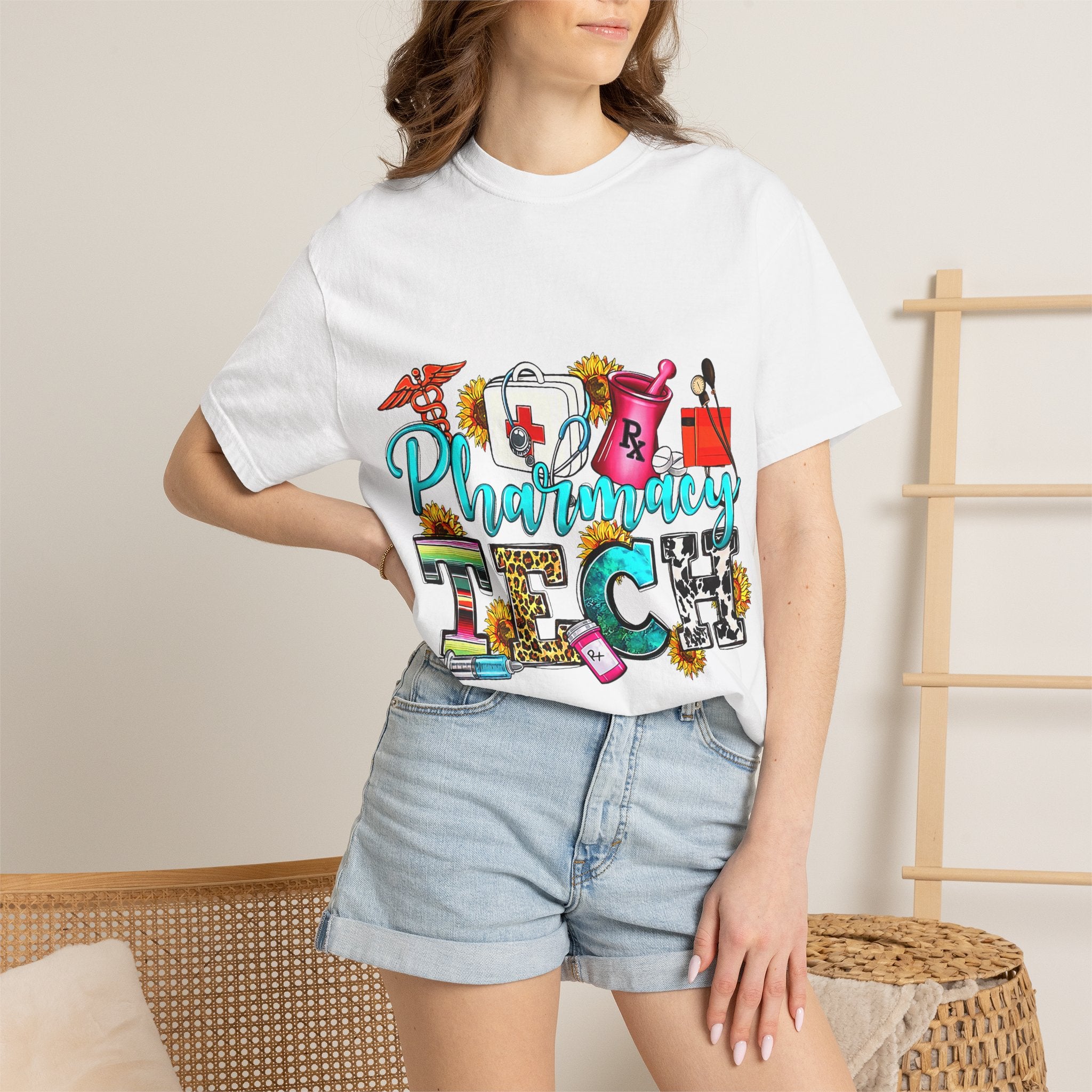Pharmacy Tech Graphic T-Shirt — Colorful Medical Tools Design