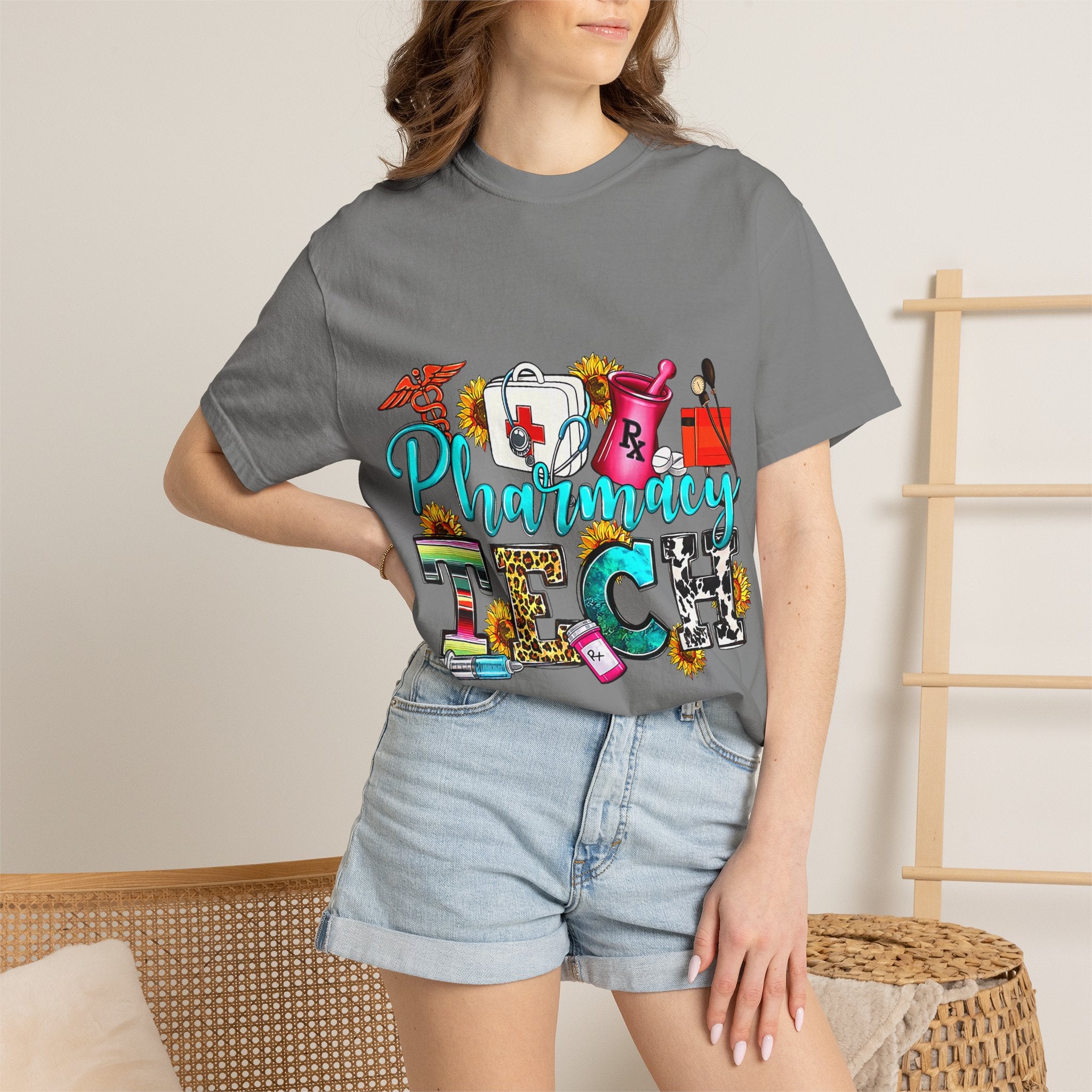 Pharmacy Tech Graphic T-Shirt — Colorful Medical Tools Design