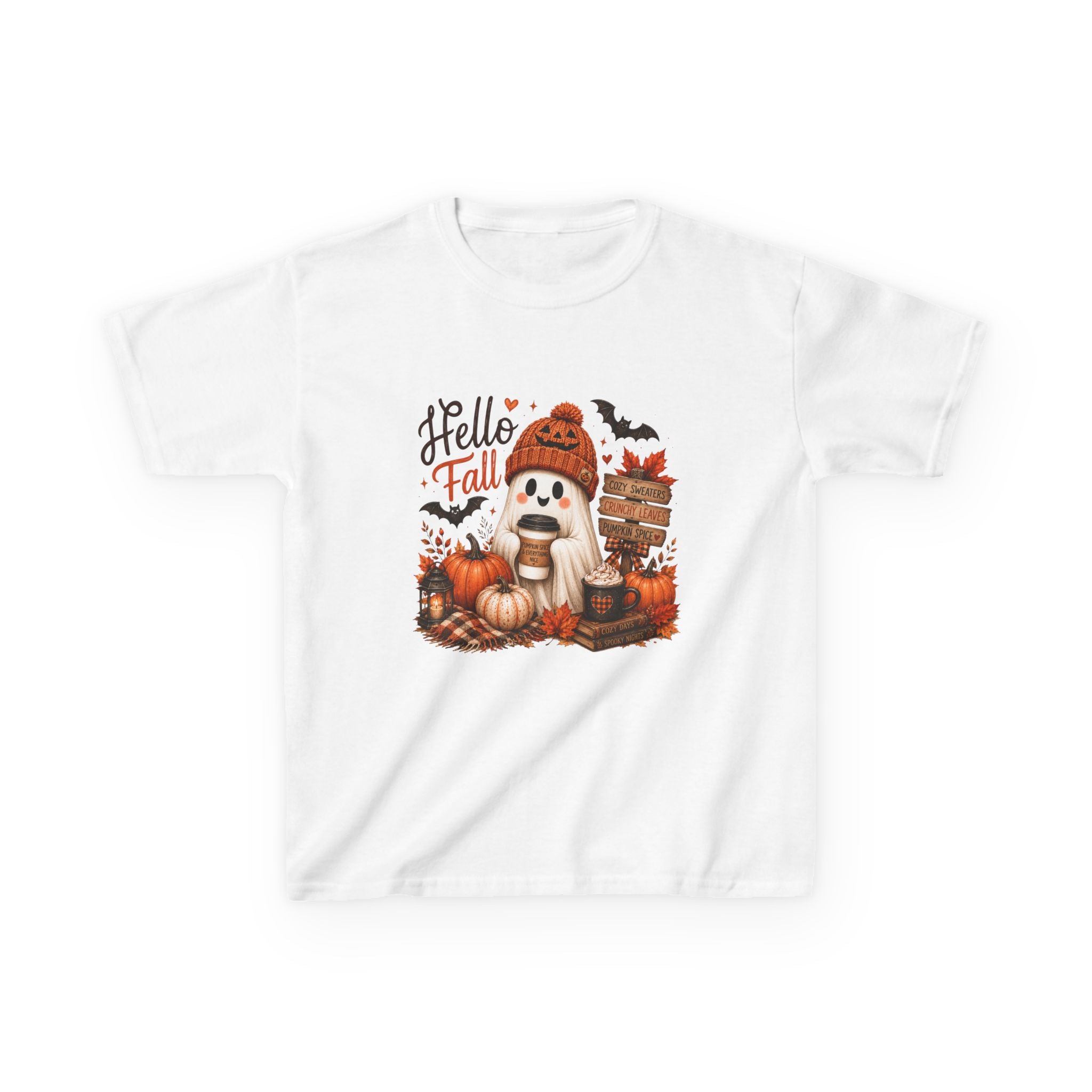 Kids Tee — "Hello Fall" Puppy Pumpkin Autumn Graphic